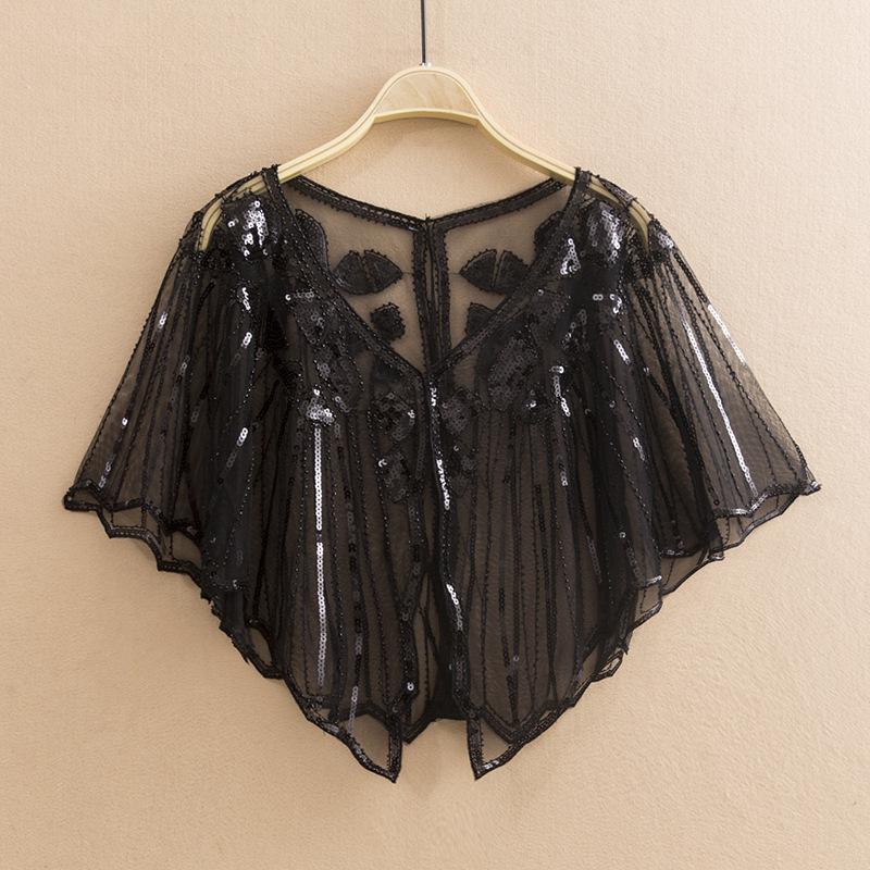 Cheongsam Evening Gown Shawl with Sequined Lace Shrug Cape