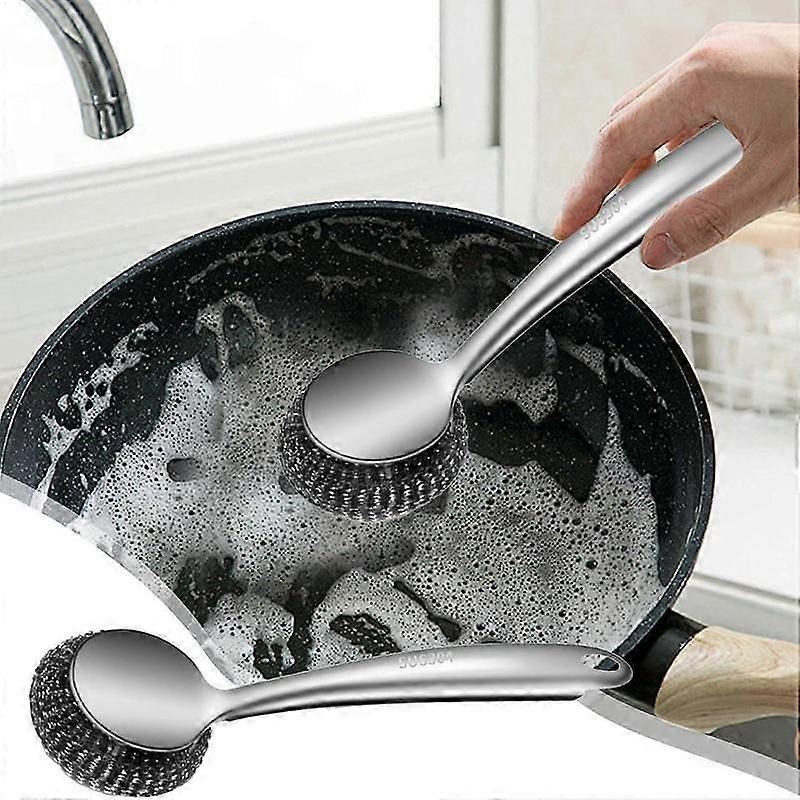 Pot Brush with Long Handle Stainless Steel for Cleaning