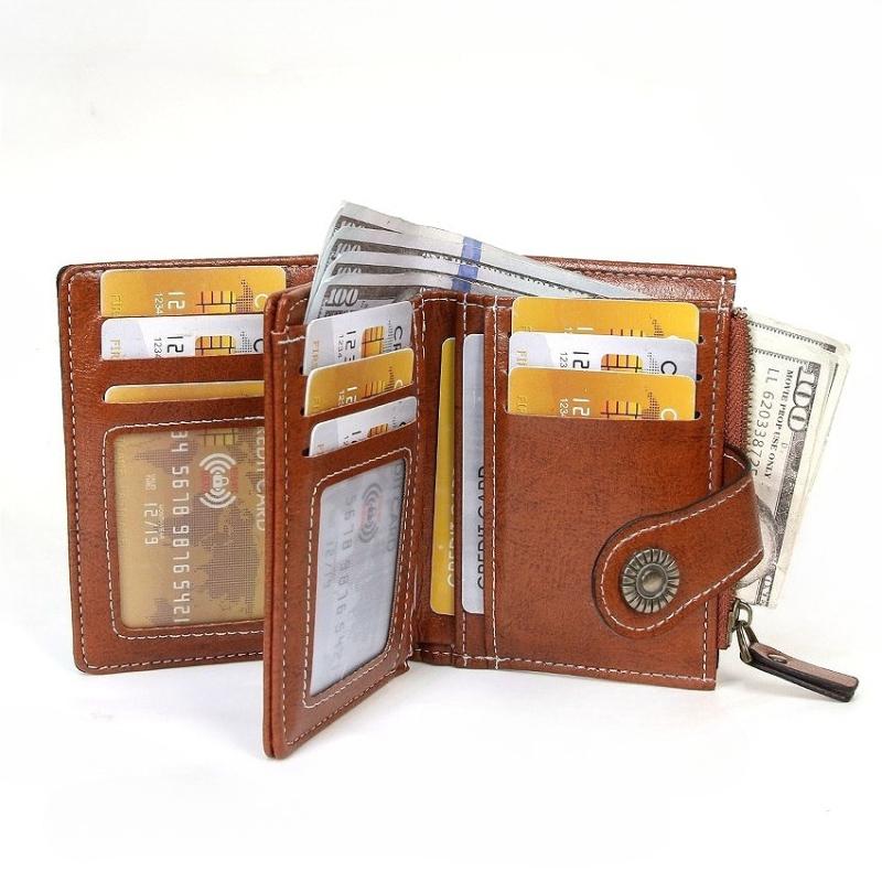Women Short Hollow-Out Wallet Vintage PU Leather Multi Card Holder Zipper Coin Purse Small Lady 3 Fold Clutch Wallet