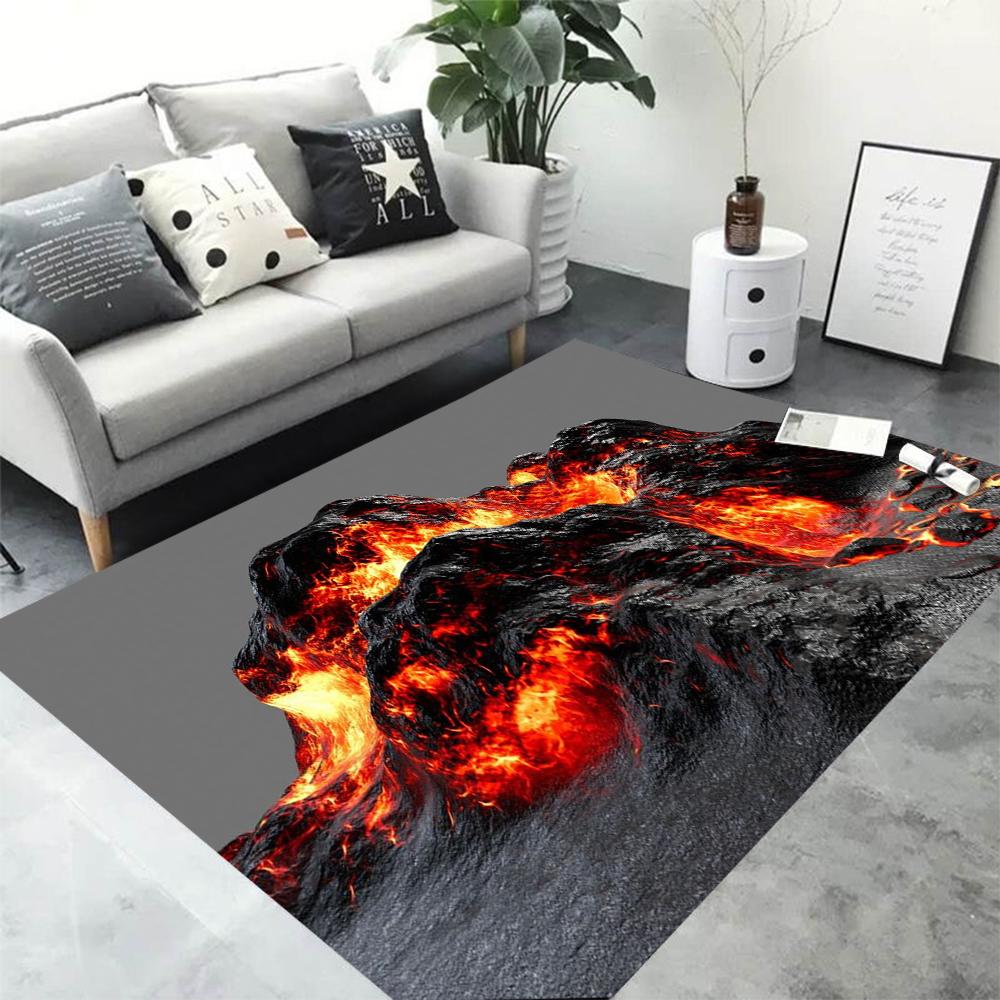 3D Volcano Lava Magma Rugs Carpet for Bedroom Decor Living Room Large Area Rugs Bedside Non-slip Floor Mat Home Entrance Doormat