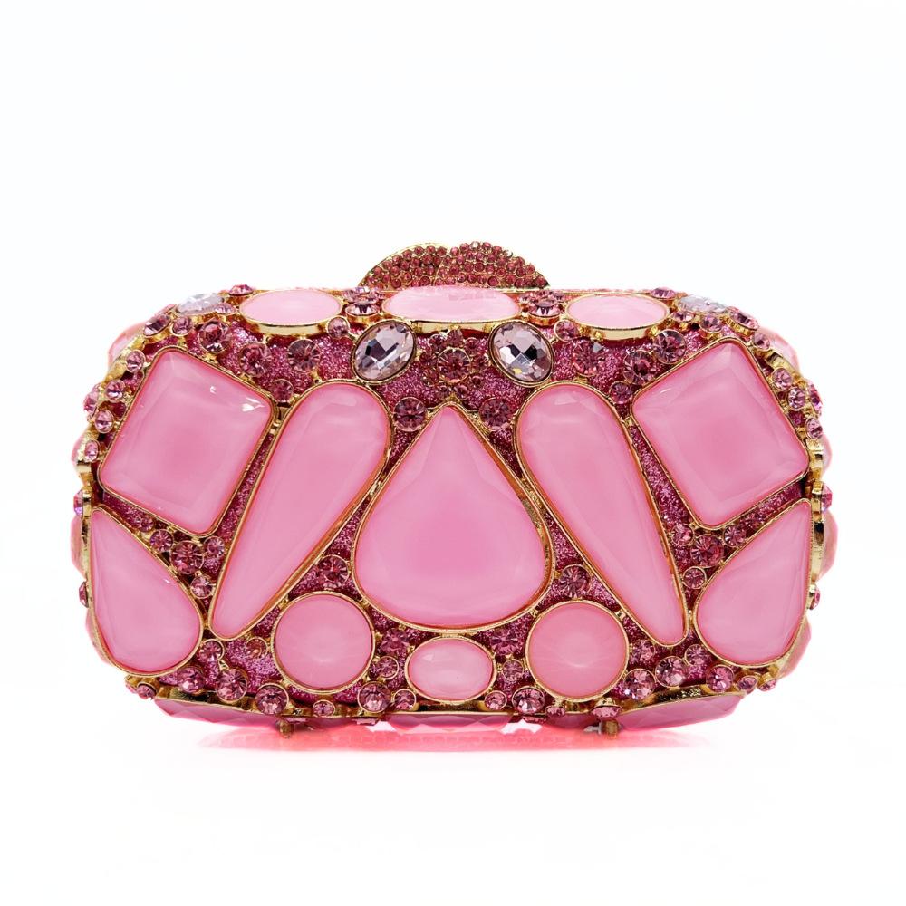 Bolso de Mano para Boda con Piedras Rosas Bolsos de Mano Nuevo Bolso de Mano de Noche para Fiesta de Boda Lujo WHTUOHENG Pedrería Bolsos de Mano de Cena Nupcial