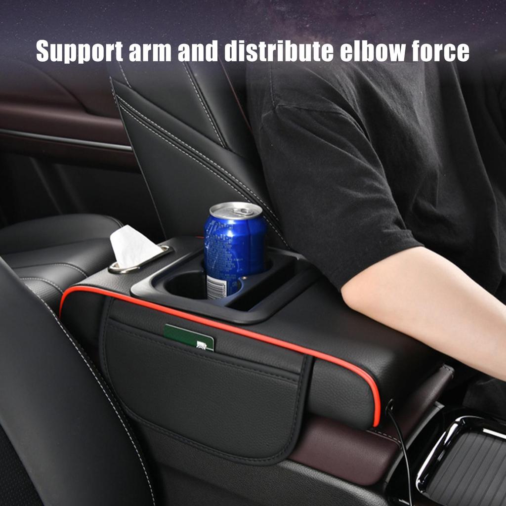 Car Console Organizer Leather With Cup Holder Phone Slot Center Console Cover Storage Box For Truck RV Sedan Automotive Vehicle