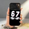 67 Six Seven Coque de téléphone pour iPhone17,16,15,14,13,12,11,Pro,MAX Gris Mat Silicone Noir Housse