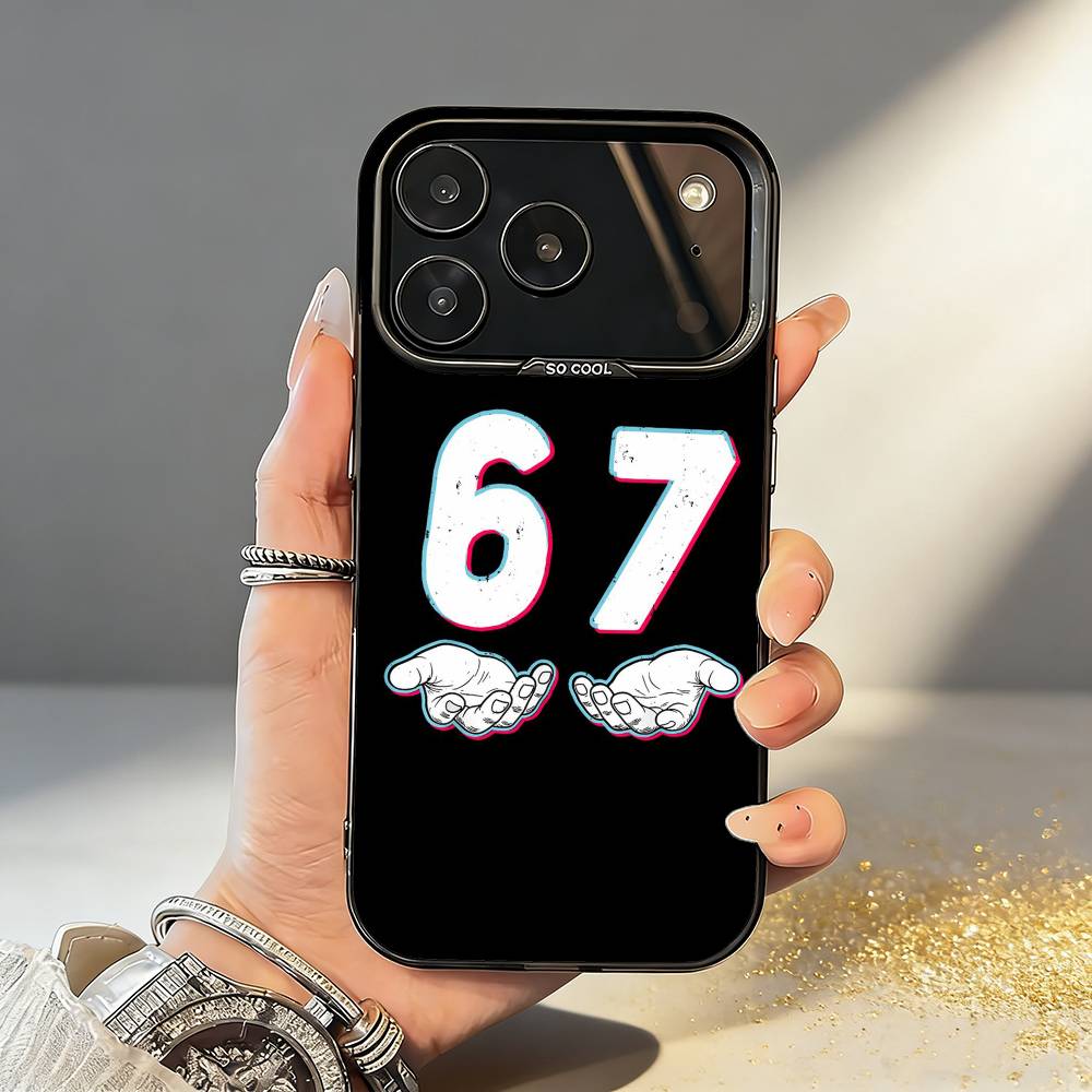 67 Six Seven Coque de téléphone pour iPhone17,16,15,14,13,12,11,Pro,MAX Gris Mat Silicone Noir Housse