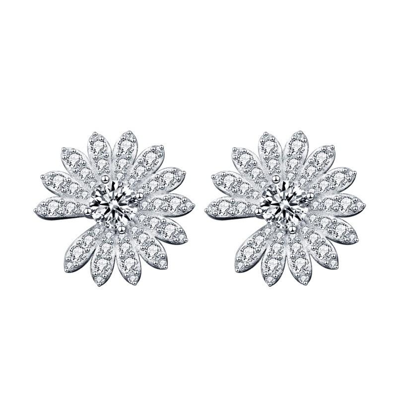 Sterling Daisy Flower Earrings With Micro-Paved Moissanite Studs Women Fashion Office Wear 925 Sterling Silver