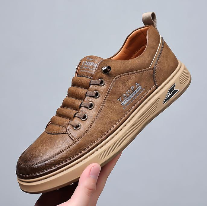 

Мужская обувь Кожаные повседневные кроссовки Дышащие прогулочные туфли на платформе слипоны Мужские туфли на плоской подошве с резиновой подошвой Мужская спортивная обувь Zapatillas 44 коричневый