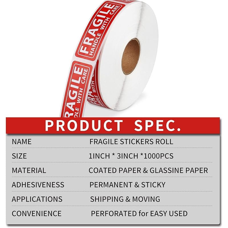 

True-Ally 1 Roll Fragile Stickers - 3 X 1 Strong Adhesive Red Fragile Labels Handle With Care Warning Stickers For Sh 1 Roll - 1000 Sticker красный