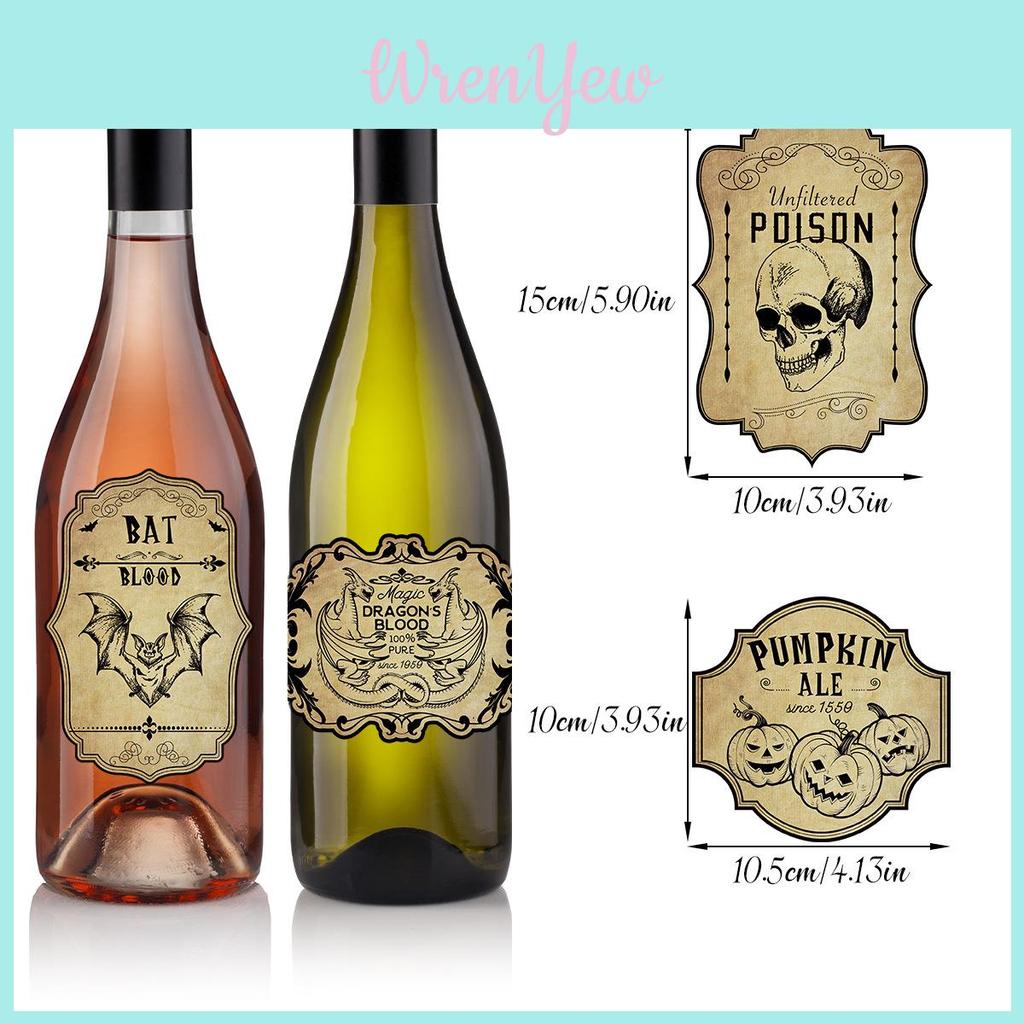 Halloween Vintage Wine Bottle Labels With Removable Stickers For Party Decor And Event Setup