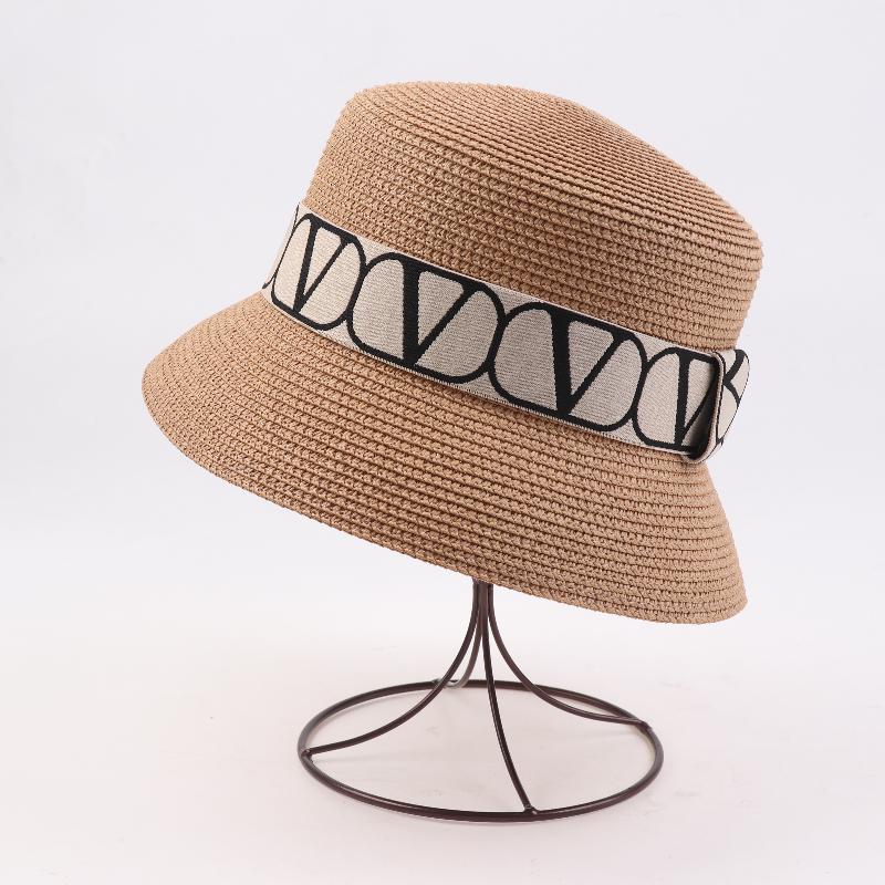 Trendy Letters Woven Fisherman Ladies Simple Straw Hat Sun Hats Outdoor Travel Beach Panama Cap Bucket Hats For Women