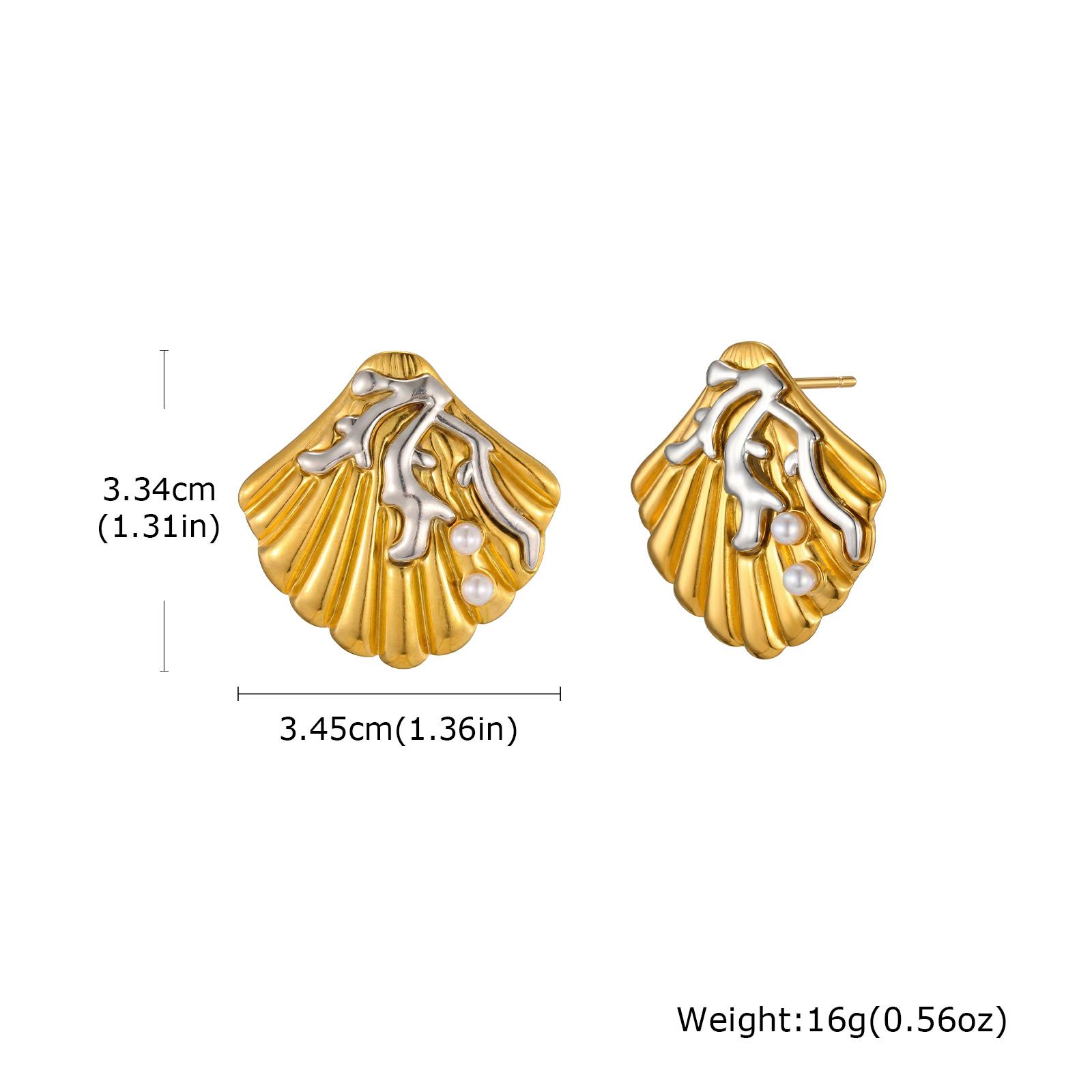 

Stainless Steel Metal Shell Coral Statement Stud Earring for Women, Fashion Waterproof Beach Jewelry