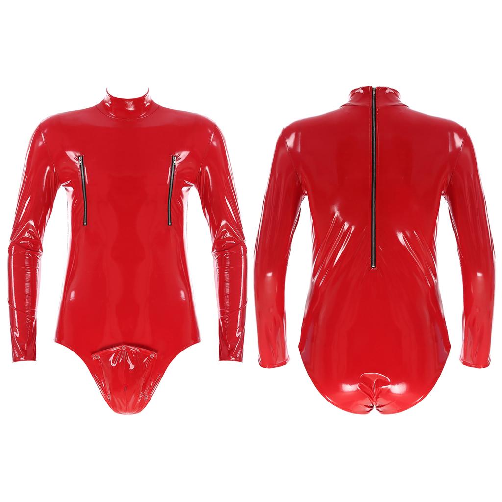 Body Wetlook da uomo a maniche lunghe Body intero in vernice Tuta in lattice lucido Tutina in lattice