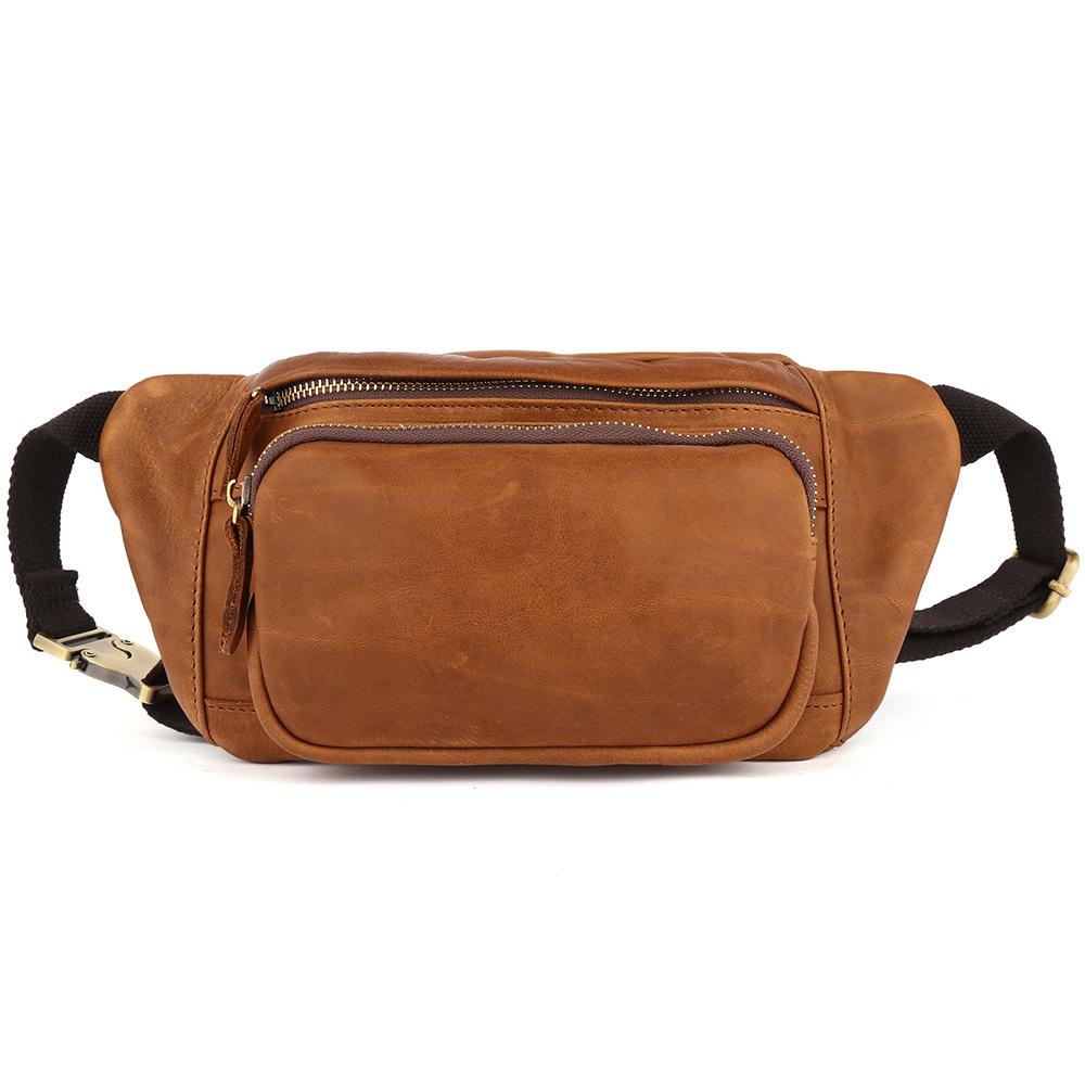 First Layer Cowhide Crossbody Breast Bag Men S Shoulder Backpack Casual Versatile Fanny Pack Multi-Functional Leather Men S Breast Bag Chest