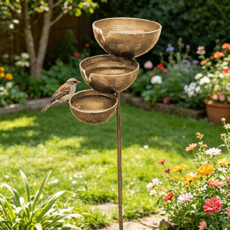 Metal Rainwater Bird Feeder And Bath 3 Layered Metal Rain Collection Bird Bath And Water Cup For Outdoor Wildlife Attraction