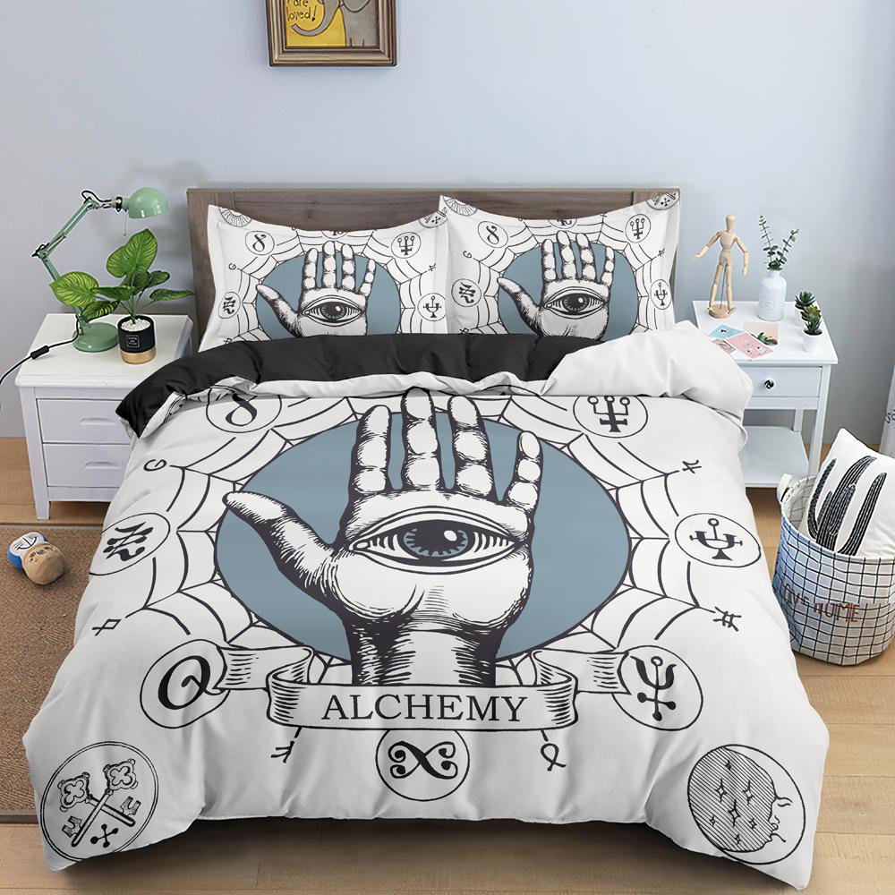 Set Copripiumino Mano di Fatima King Size Nero Dorato Set Biancheria da Letto Lusso Stampa Mano d'Oro di Fatima Boho Hippie 2/3pz Copripiumino