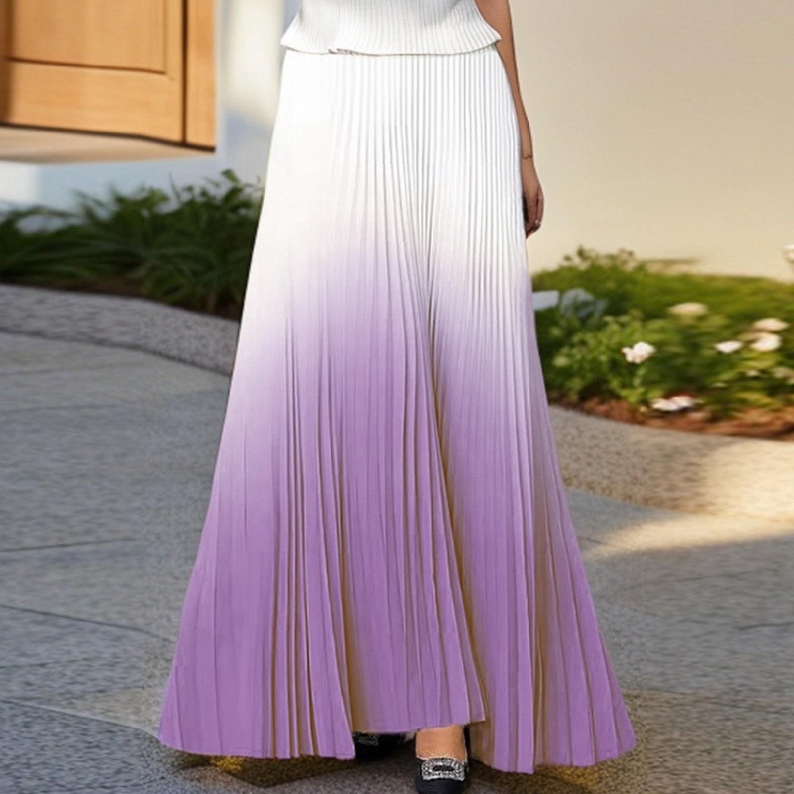 

Женская повседневная плиссированная юбка с градиентом, плиссированная юбка А-силуэта, юбка-шарнир длиной до пола M фиолетовый