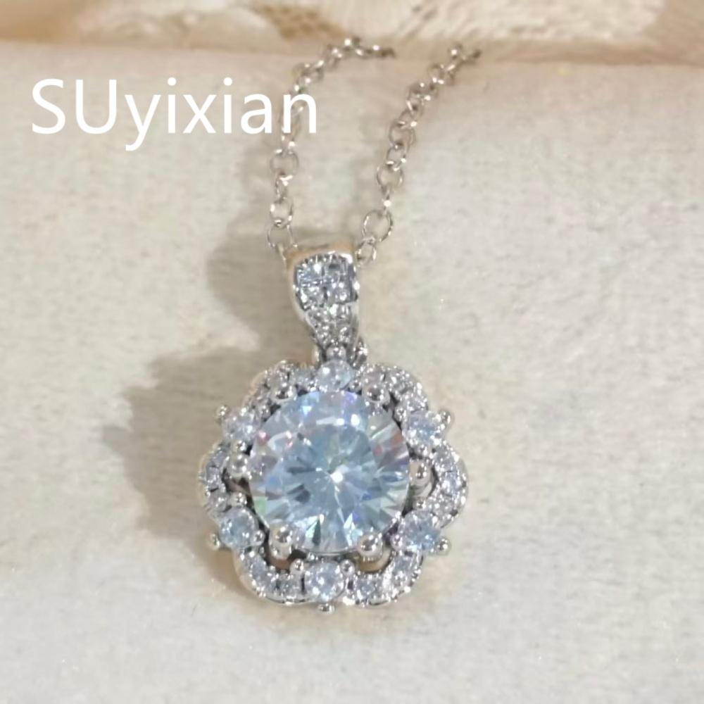 925 Sterling Silver Fashion Plum Blossom Zircon Earrings Necklace Pendant Set, Birthday Anniversary Wedding Party Gift