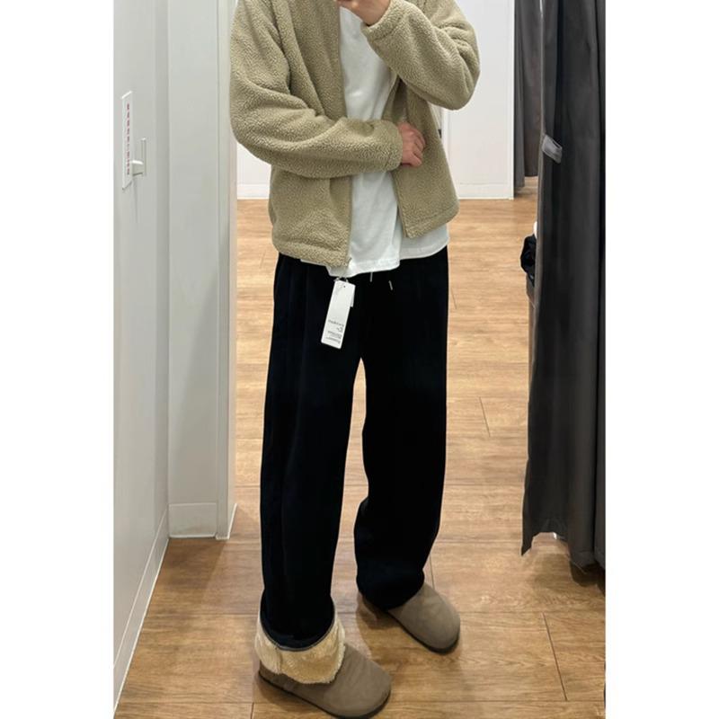 Women's Lambswool Wide-Leg Sweatpants - Plush, Thick Winter & Autumn/Spring Cotton Blend, Sports Style, 2024 Edition, Small Sizes Available.