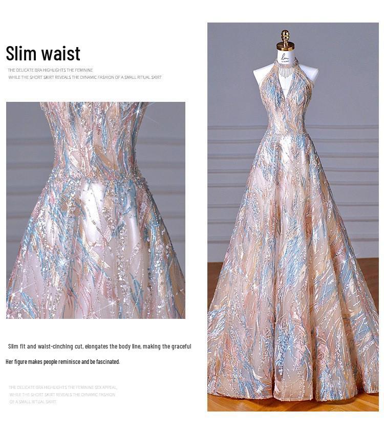 High-End French Halter Neck Evening Gown - 2026 Light Luxury Bridal Banquet Dress