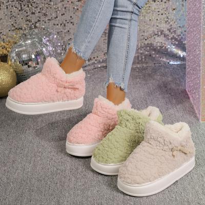 Mode Femmes Bottes Hiver Chaud Intérieur Chaussons Coton Femmes Mode Doux Moelleux Peluche Semelle Plateforme Couples Maison Bottes de Neige Femmes