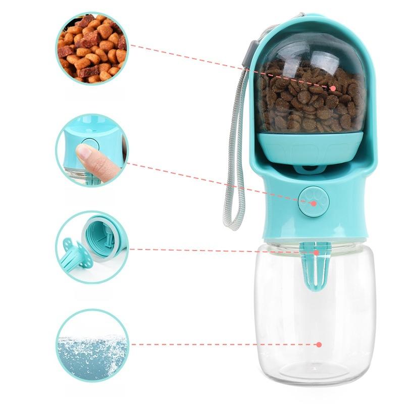 Portable Dog Cat Water Bottle with Food Storage 2-in-1 Leakproof Pet Travel Feeder and Water Dispenser for Small Large Dogs Cats