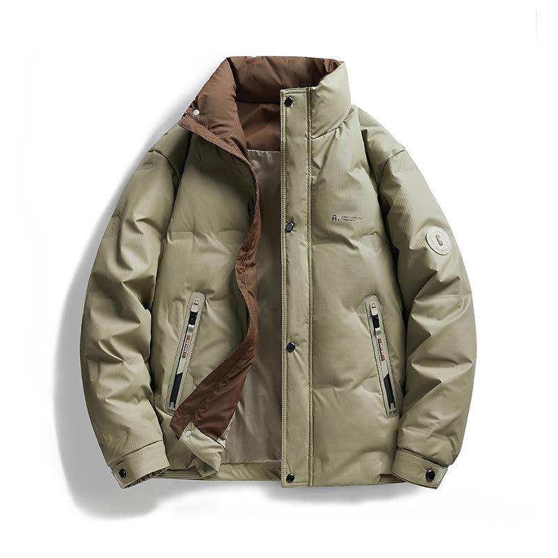 

2025 Зимняя Новинка Пуховик со Стойкой Воротником Мужской Пуховик из Белого Утиного Пуха Утепленный Теплый с PU Лицом Одноразовая Куртка Хлопковая Куртка 5XL зелёный