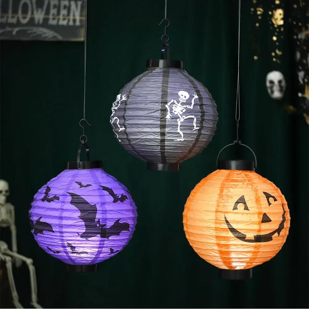 

Halloween DIY Decor LED Paper Pumpkin Hanging Light Horror Bat Portable Lampion Kids Birthday Halloween Party Supplies