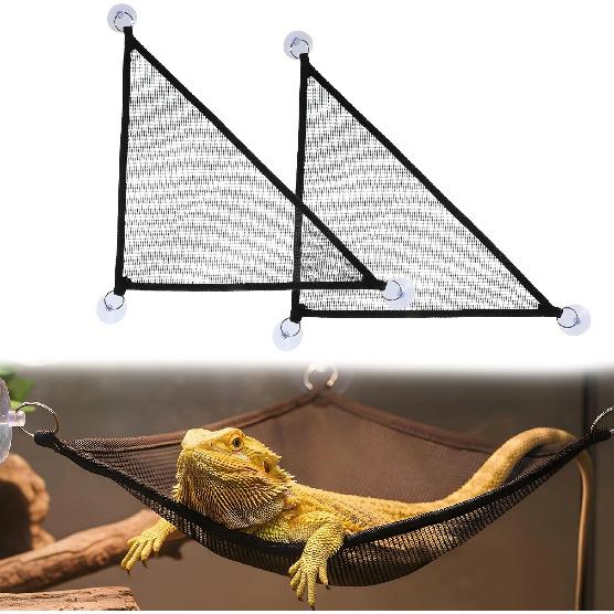 2Pcs Bearded Dragon Hammock, Breathable Mesh Reptile Hammock Lizard Tank Accessories, Triangle Geckos Hammocks for Bearded Dragons, Snakes, and