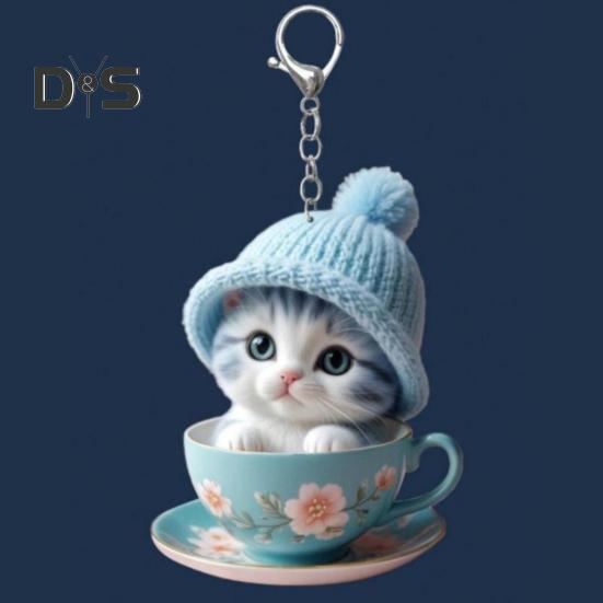 Cartoon Cat Acrylic Pendant Hanging Ornament High Durability Easy To Hang Decorative Car Rearview Mirror Keychain Pendant