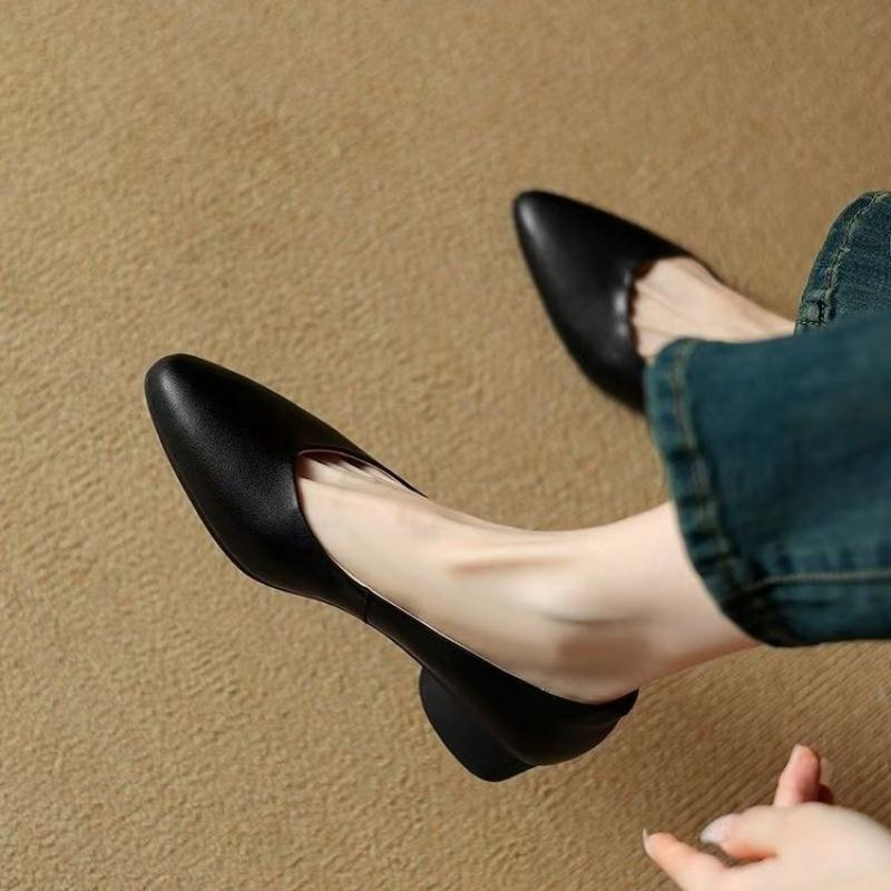 2025 Pointed Toe Genuine Leather Low-Cut Soft Sole Work Shoes Professional Low Heel Single Shoes for Women Versatile New Style