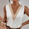 Letní halenky bez rukávů Žena Elegantní Košile Krajka s výstřihem do V Volné Kancelářské Dámské Tílka Móda Ležérní Hedvábné oblečení 24880