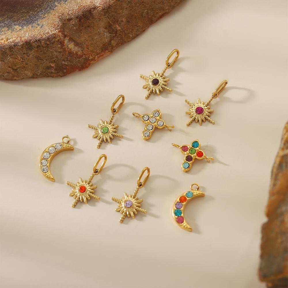 CARLIDANA Shiny Stainless Steel Star Pendant Moon Cross Colorful Rhinestone Charms Making Women DIY Necklace Bracelet Earrings