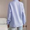 Women's Striped Ruffle Frill Stand Collar Long Sleeve Button Down Blouse Textured Casual Shirt