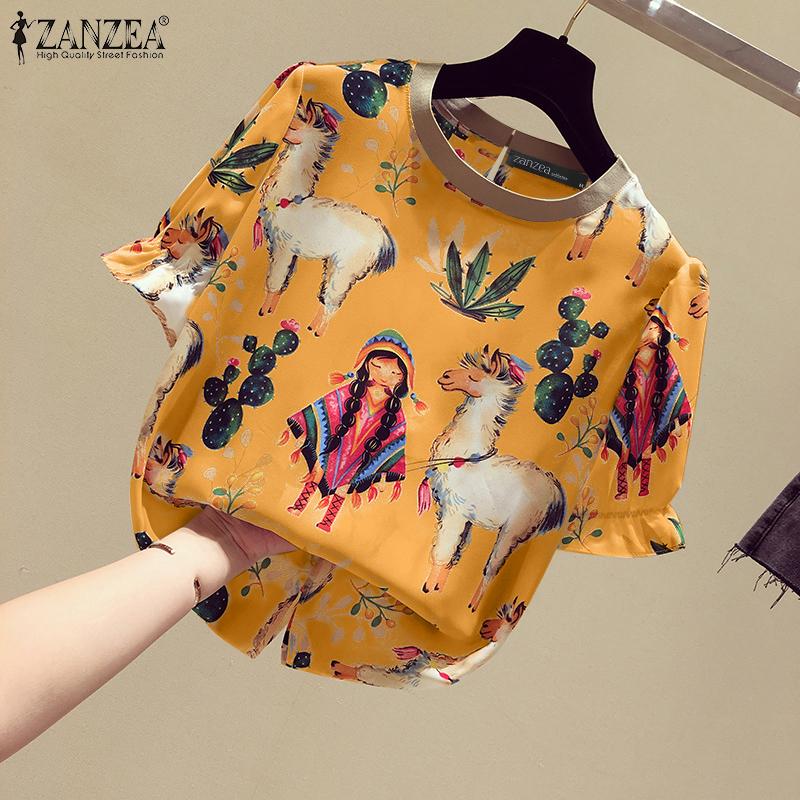 ZANZEA Lässige Bluse mit Rundhalsausschnitt und halblangen Ärmeln für Damen