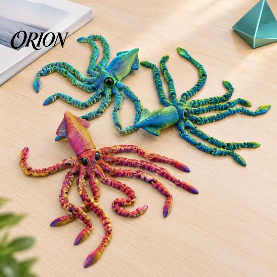 Ocean Themed Party Favors 3D Printed Squid Fidget Toy, Flexible Articulated Marine Animal Figure, Decompression Educational Cognitive Teaching