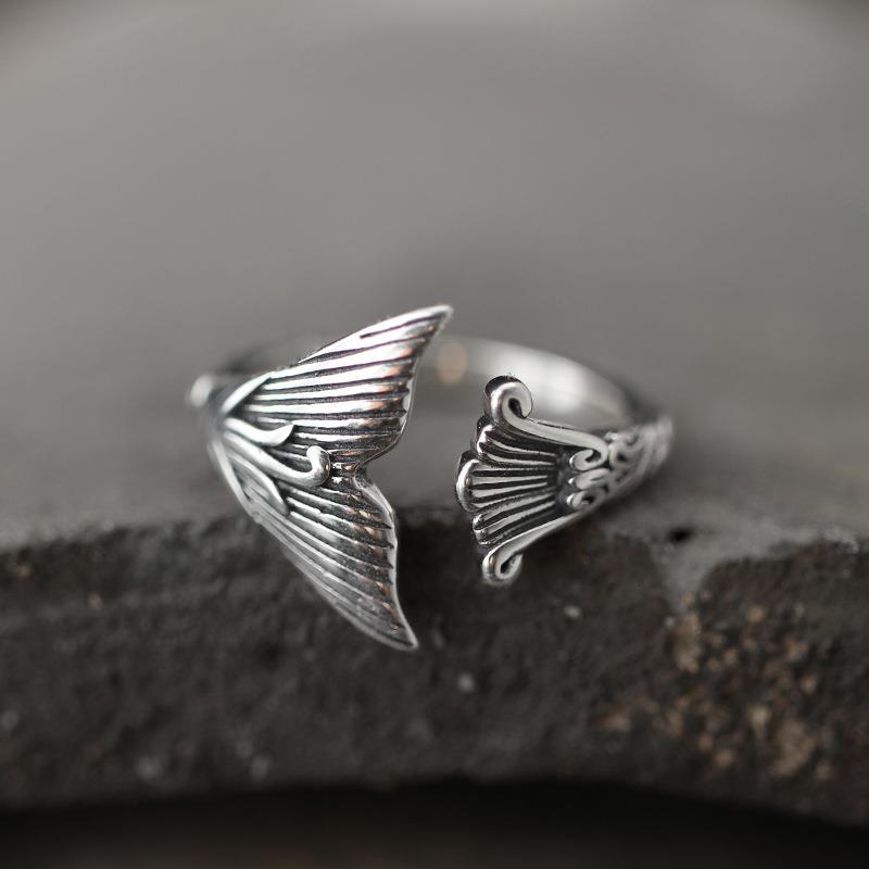 New Retro Distressed Fishtail Open Mouth Ring for Women Fashion Retro