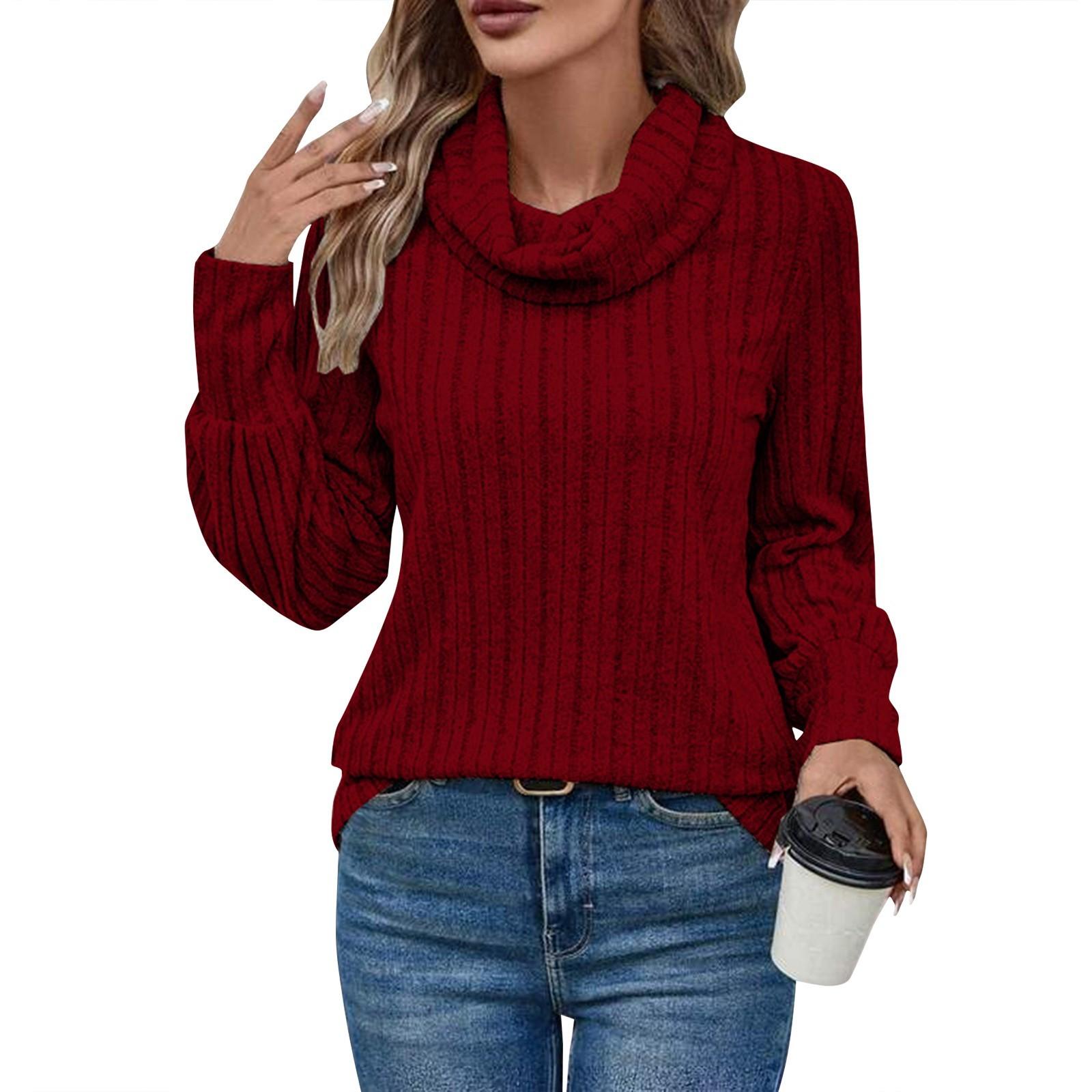 

Женский модный удобный вязаный пуловер с длинным рукавом XL винный