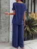 Women's Casual Fashion Solid Color Short Sleeve Long Pants Set