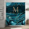 Luxury Marble Shower Curtain with Personalized Initials Waterproof Fabric for Bathroom Decorations Green Gold Color Combination