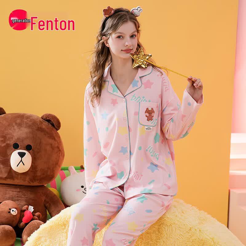 Fenteng Women s Brown Bear Cotton Pajama Set XL