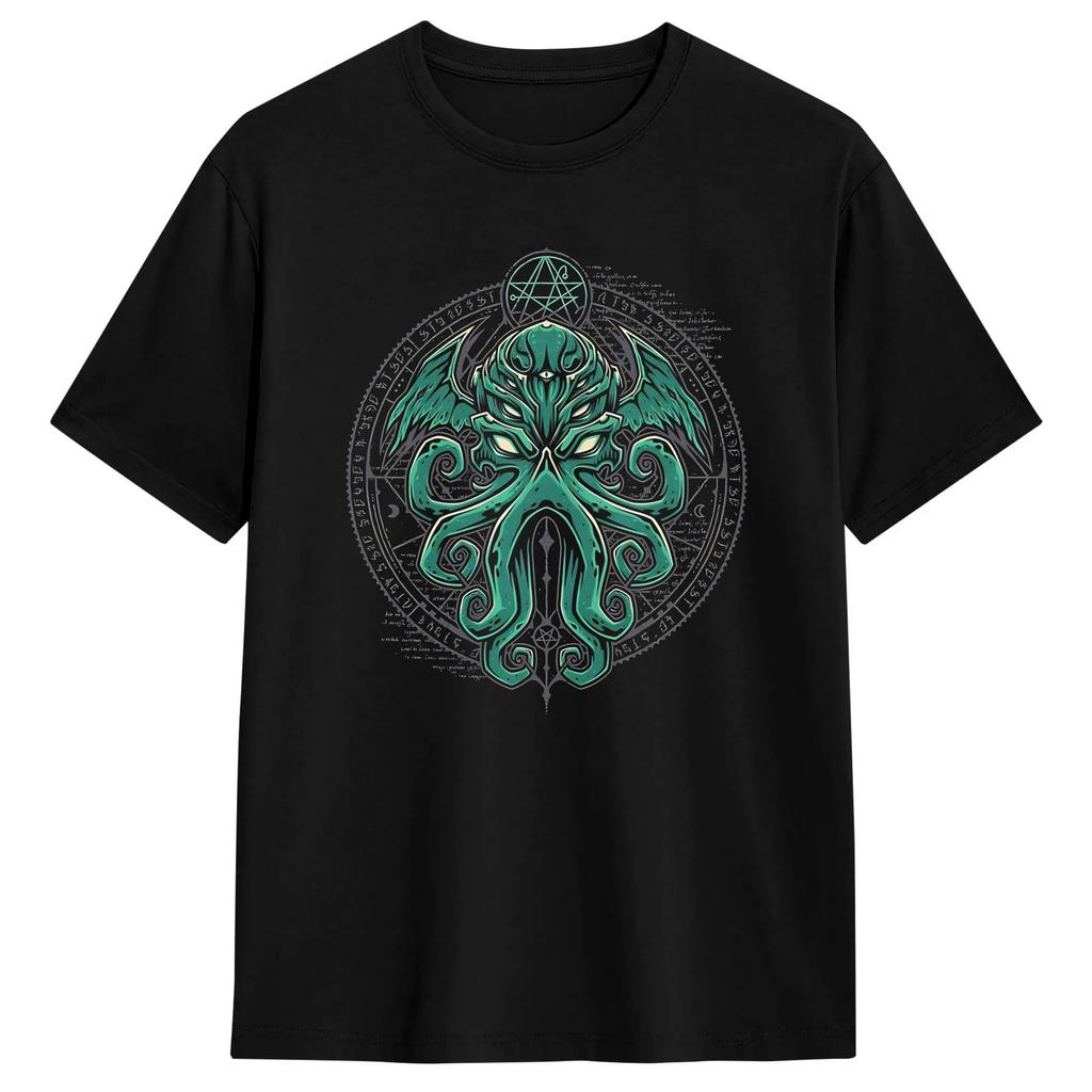 Casual Japanese Cthulhu Sea Creature Artwork TShirt for Unisex Crew Neck Pure Cotton T Shirts Short Sleeve Tee Shirt Plus Size