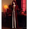 Halloween Costume Vintage European Medieval Gothic Dark Red Court Gown Stage Performance Dress Women
