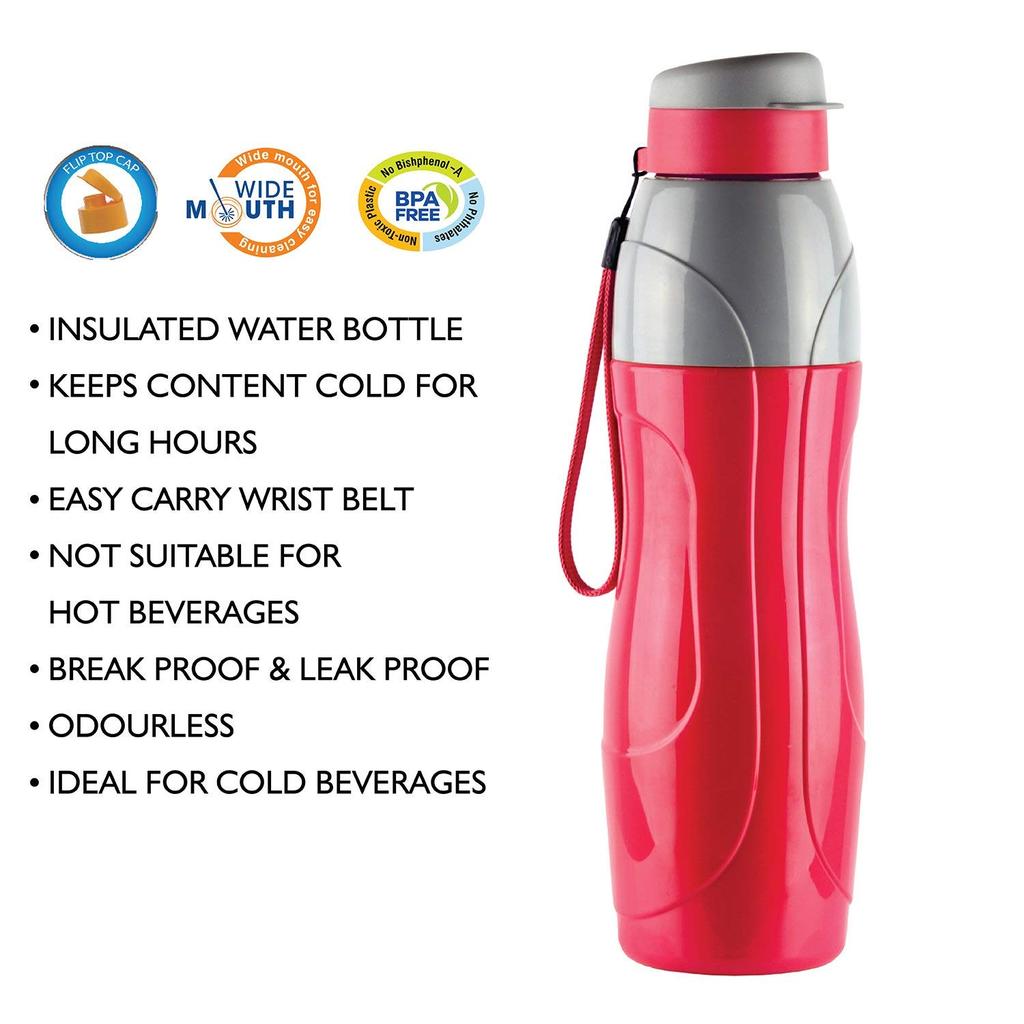 Leak Proof Plastic Sports Water Bottle For Gym Travel School Use With Strap And Flip Cap | Compact Handy Design | 720Ml Each | Set Of 2