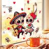 Waterproof Skeleton Art for Windows Halloween Cartoon Couple Window Stickers, PVC Day of The Dead Static Decals, Traditional Decorative Clings Mexican