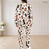 Women Plus Size Printed Two Piece Set Round Neck Long Sleeve Top And Long Pants