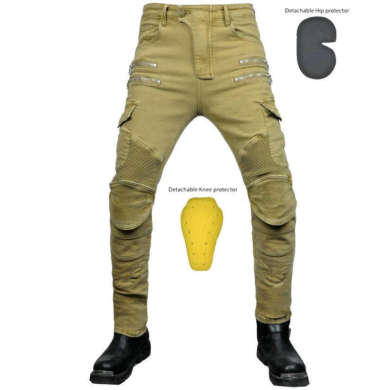 New product Motorcycle jeans men, locomotive tooling multi-bag cycling pants, zipper casual straight pants, knee pads