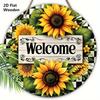 Encantador Letrero de Bienvenida de Madera con Patrón de Girasol - Decoración de Pared Rústica con Fondo Ajedrezado, Diseño Floral Vibrante para Decoración de Puerta Principal