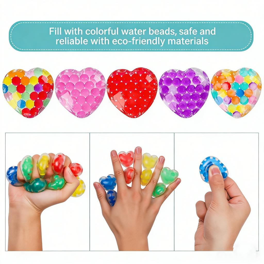 Random 1-6Pcs Valentine'S Day Peach Heart Bubble Ball Stress Relief Toy Love Release Water Ball Pinch Music Stress Relief Tool