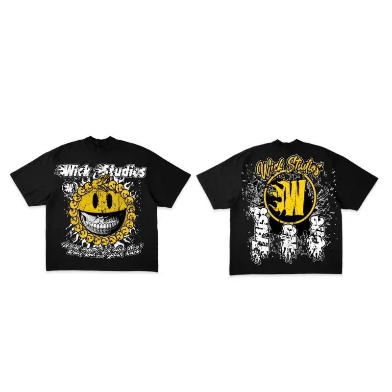 Letní americká pouliční anime trička s krátkým rukávem a potiskem písmen pro muže ženy Y2k Harajuku móda pár ležérní volné topy