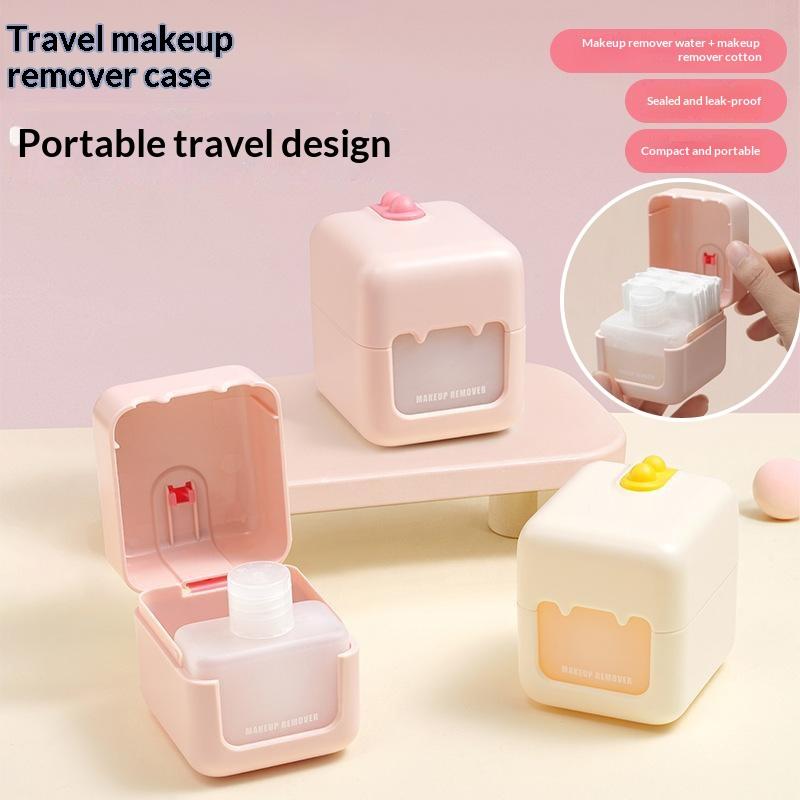 1 Set Travel Makeup Remover Case Leak Proof Integrated Storage Box For Cotton Pads And Remover Liquid Outdoor Cosmetic Container