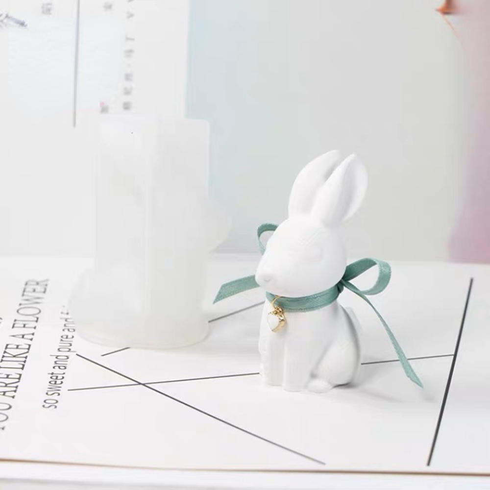 Easter Decoration DIY Bunny Silicone Candle Mold 3D Bunny Aroma Soap Plaster Resin Mould Chocolate Making Supplies Home Decor